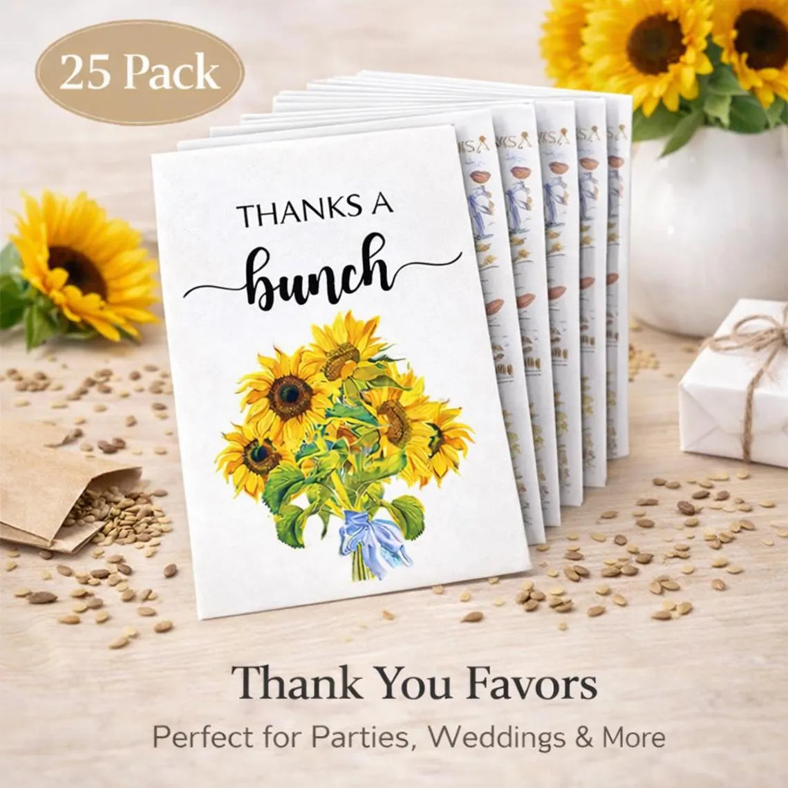 Thanks a Bunch Seed Packets – 25 Pack | Sunflower or Wildflower Seeds