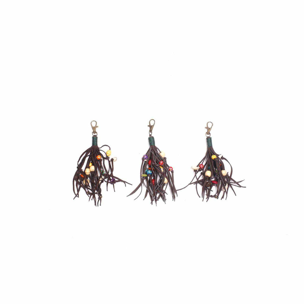 Lotus Beaded Boho Leather Tassel Charm | Zipper Pull | Handmade in Thailand