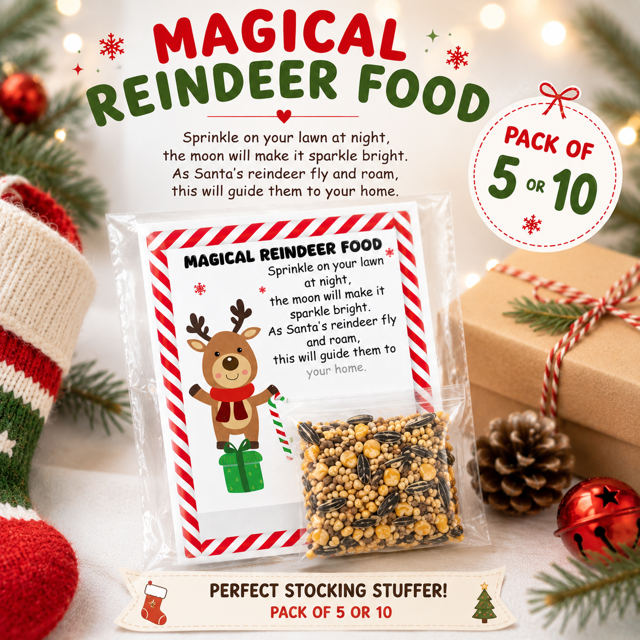 Magical Reindeer Food | Christmas Stocking Stuffer | Pack of 5 or 10