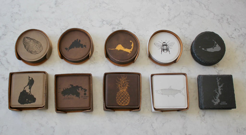 Bee Coaster Set (Slate or Leatherette)