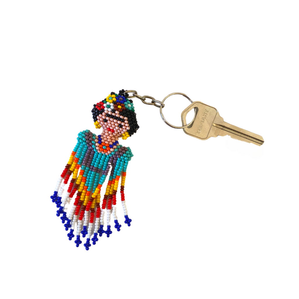 Frida Kahlo Seed Bead Keychain Handmade Beaded Keychain Fair Trade - Guatemala