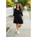 Mackenzie - Black Babydoll Dress with 3/4 Sleeves