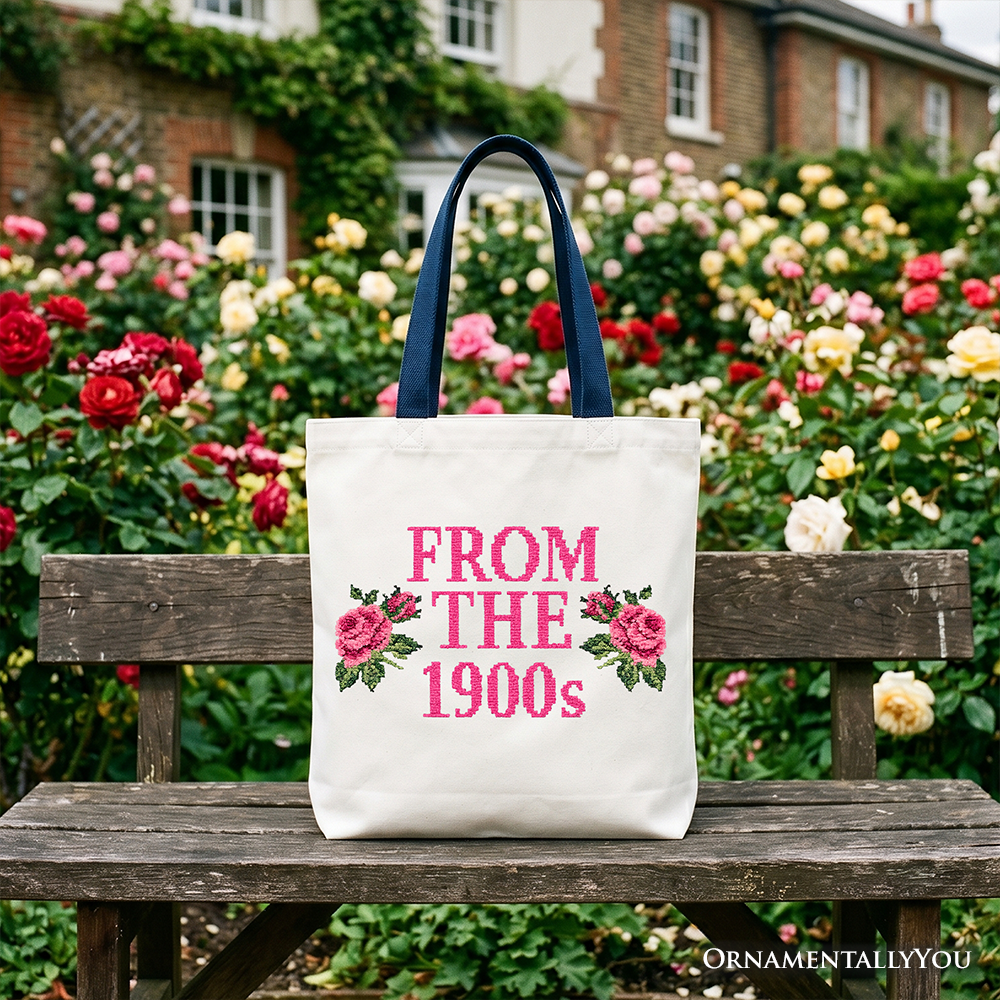 From The 1900s Floral Printed Faux Embroidery Tote Bag, Sarcastic Vintage Gift Shopper