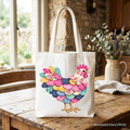 Floral Chicken Printed Farmhouse Faux Patchwork Canvas Tote Bag Reusable