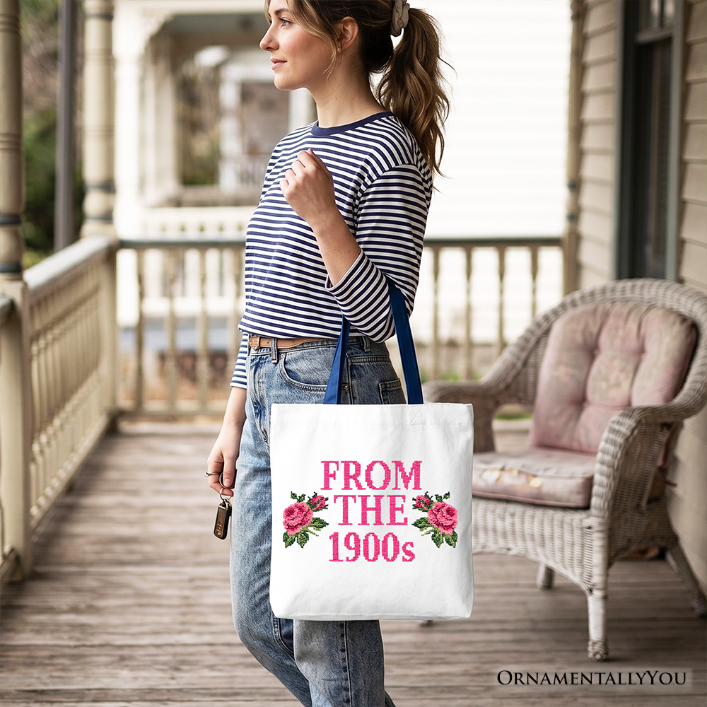 From The 1900s Floral Printed Faux Embroidery Tote Bag, Sarcastic Vintage Gift Shopper