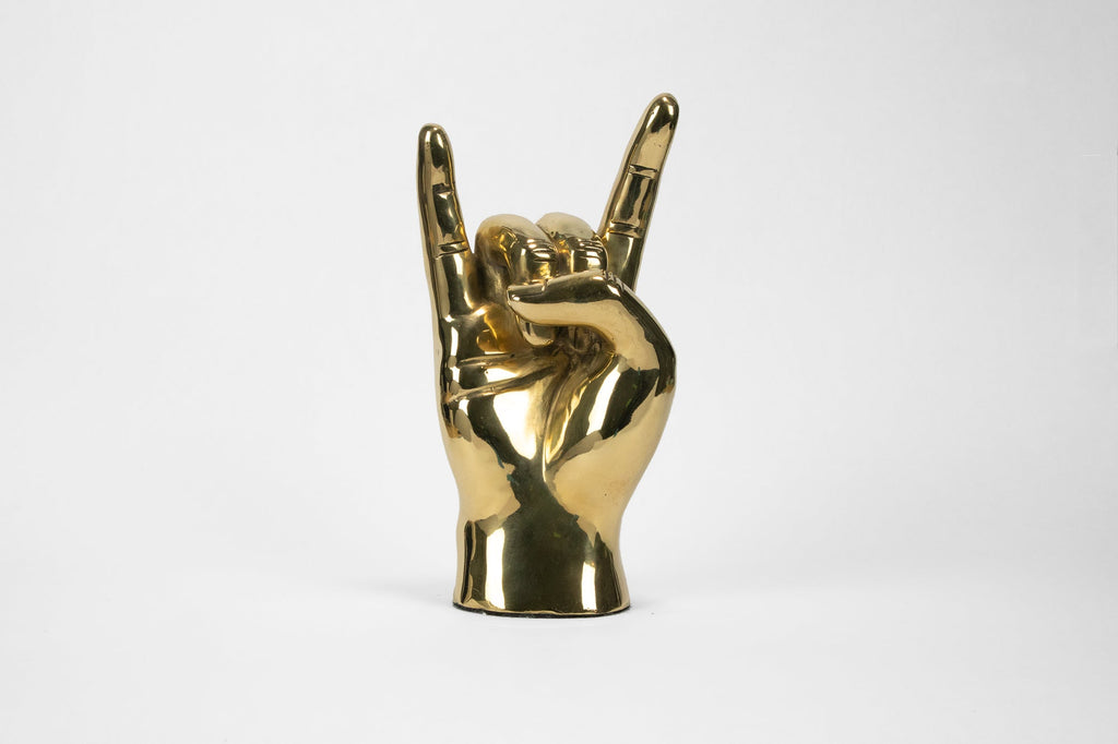 Horns Up or Rock On Hand Sign Sculpture in Brass Graduation Gift
