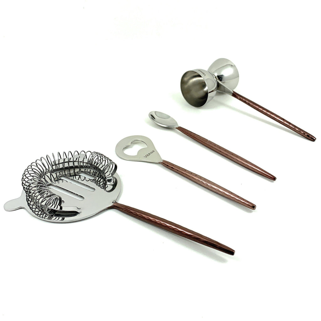 Vibhsa Bar Tools Accessories & Bartending Kit set of 4 for Home Bar (Copper Hammered)