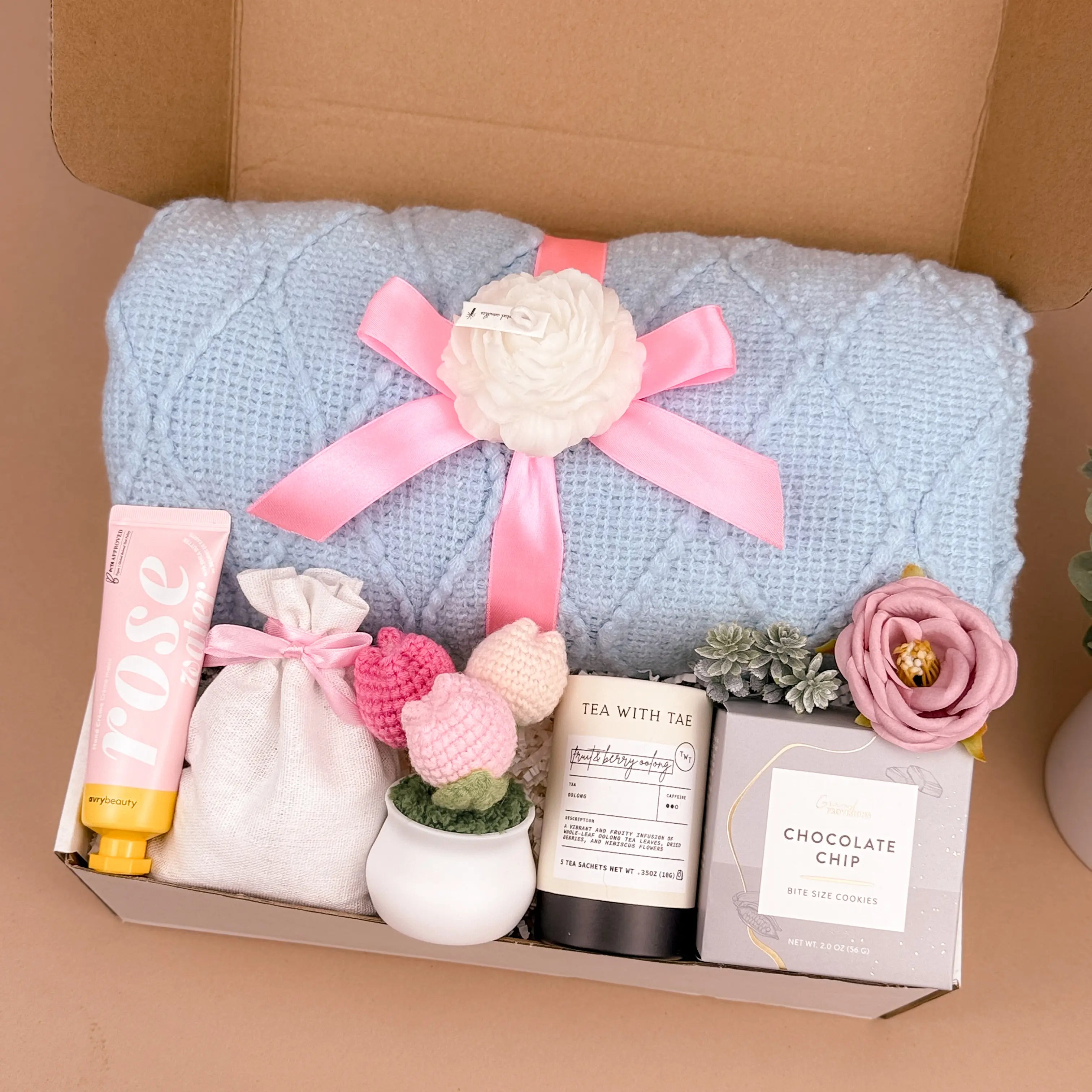 Self Care Gift Boxes for Women – Cozy Blanket & Tea Kit