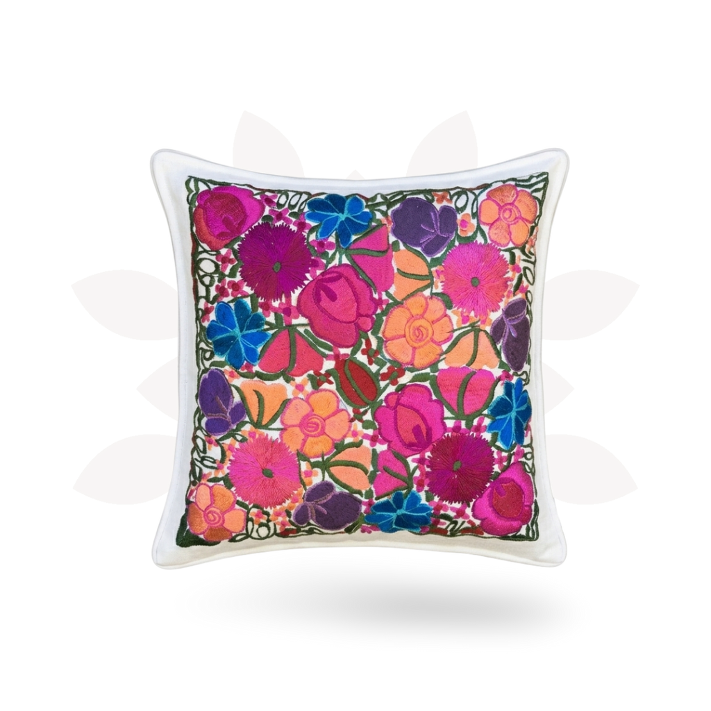 Flower Fields Embroidered Pillow Cover - Guatemala
