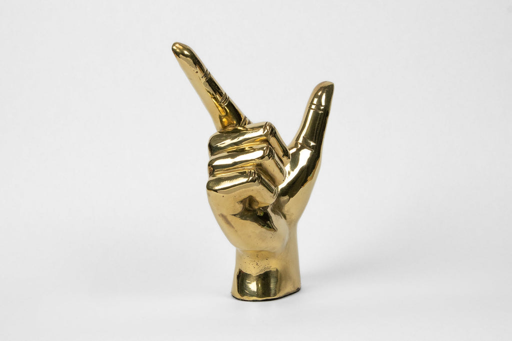 “Guns Up”, or "Go Pokes" Hand Sign Sculpture in Brass Graduation Gift Texas Tech