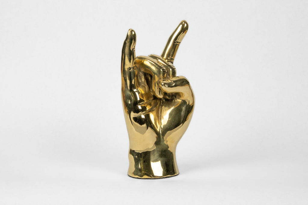 Horns Up or Rock On Hand Sign Sculpture in Brass Graduation Gift