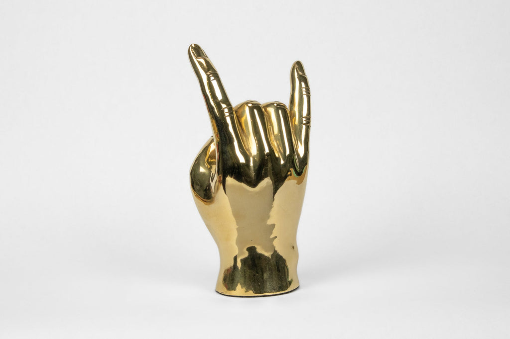 Horns Up or Rock On Hand Sign Sculpture in Brass Graduation Gift