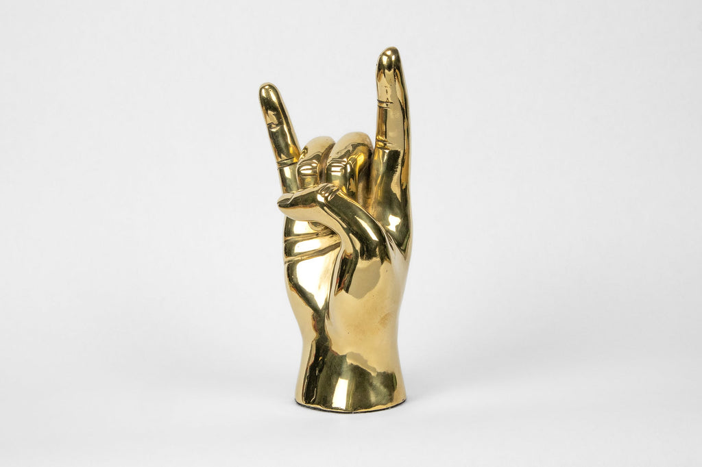 Horns Up or Rock On Hand Sign Sculpture in Brass Graduation Gift