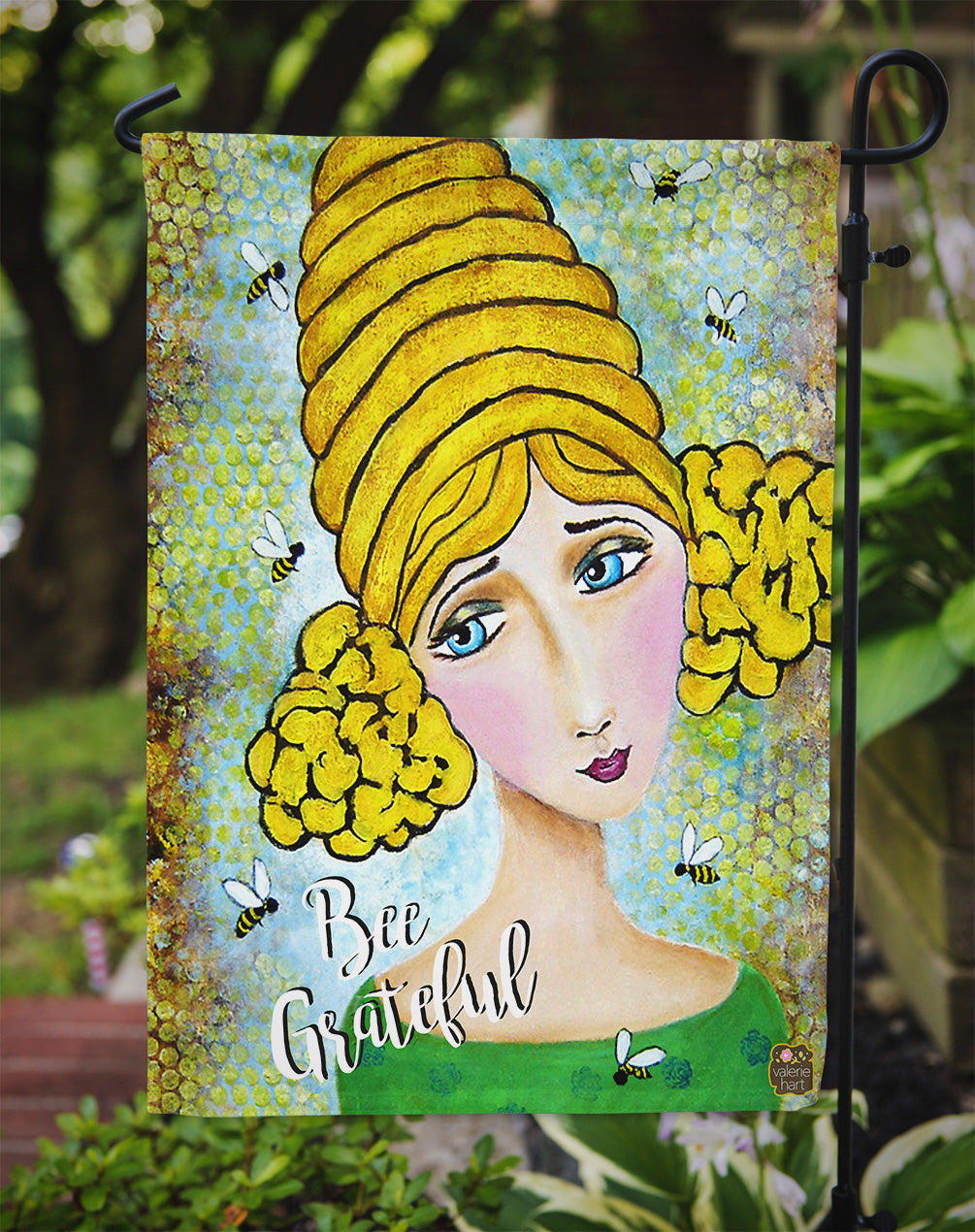 Bee Grateful Girl with Beehive Garden Flag - Outdoor Decorative Yard Flag VHA3008GF