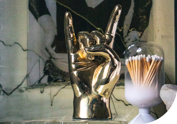 Horns Up or Rock On Hand Sign Sculpture in Brass Graduation Gift