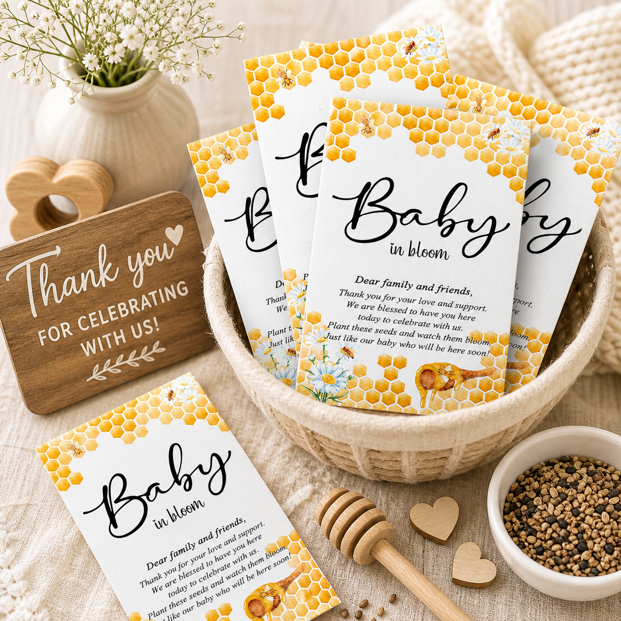 Baby in Bloom Bee Wildflower Seed Favors 25 Pack, Honeycomb Baby Shower Favors