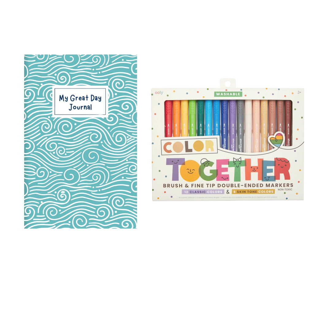 BUNDLE - Kids Great Day Blue Waves Journal + Color Together Markers