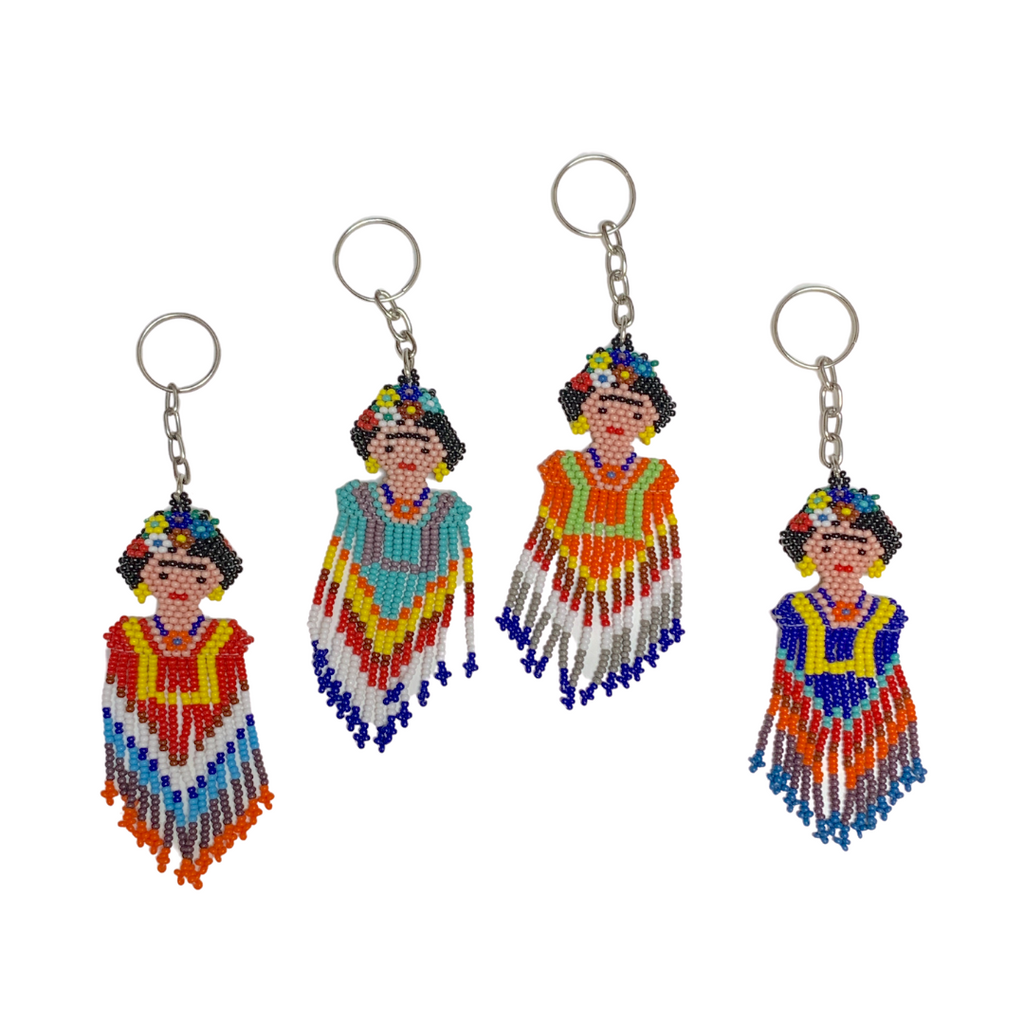 Frida Kahlo Seed Bead Keychain Handmade Beaded Keychain Fair Trade - Guatemala