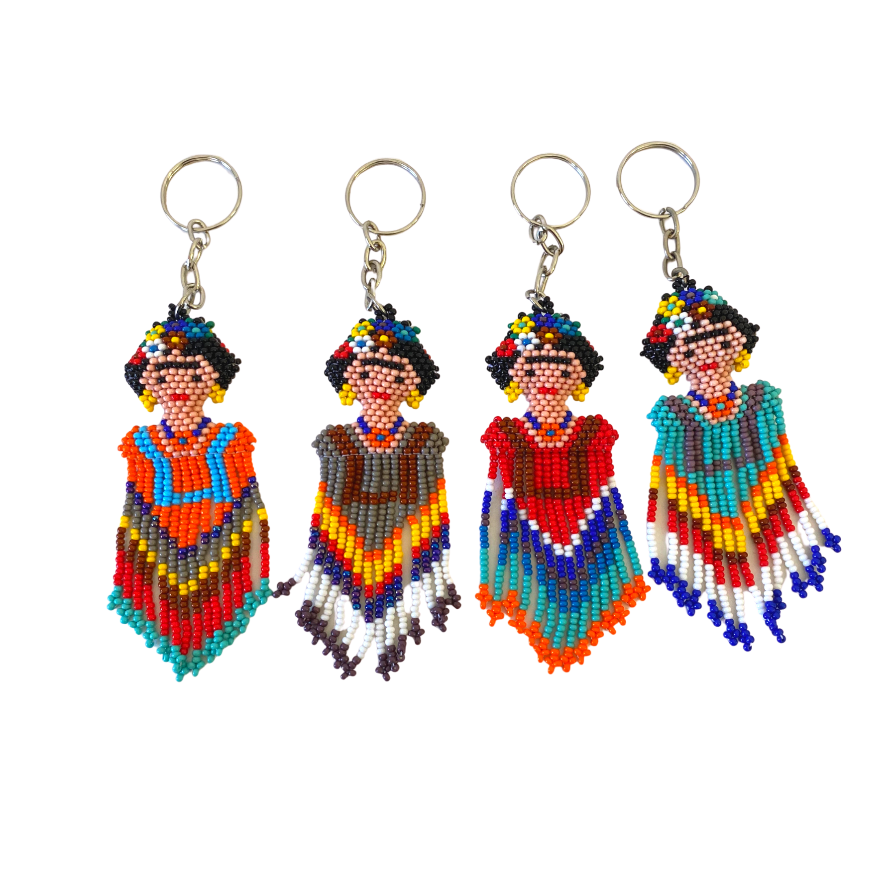 Frida Kahlo Seed Bead Keychain Handmade Beaded Keychain Fair Trade - Guatemala