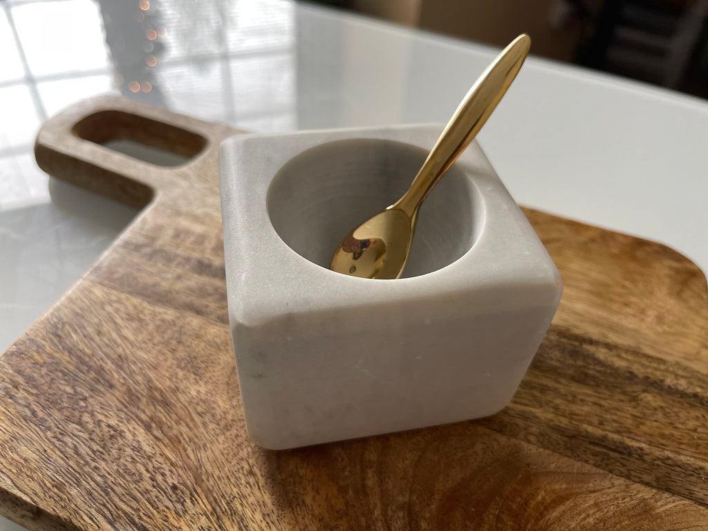 Marble Spice Bowl w/ Brass Spoon