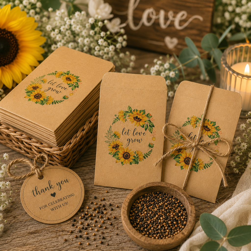 Sunflower Let Love Grow Seed Packet Favors – 25 Pack