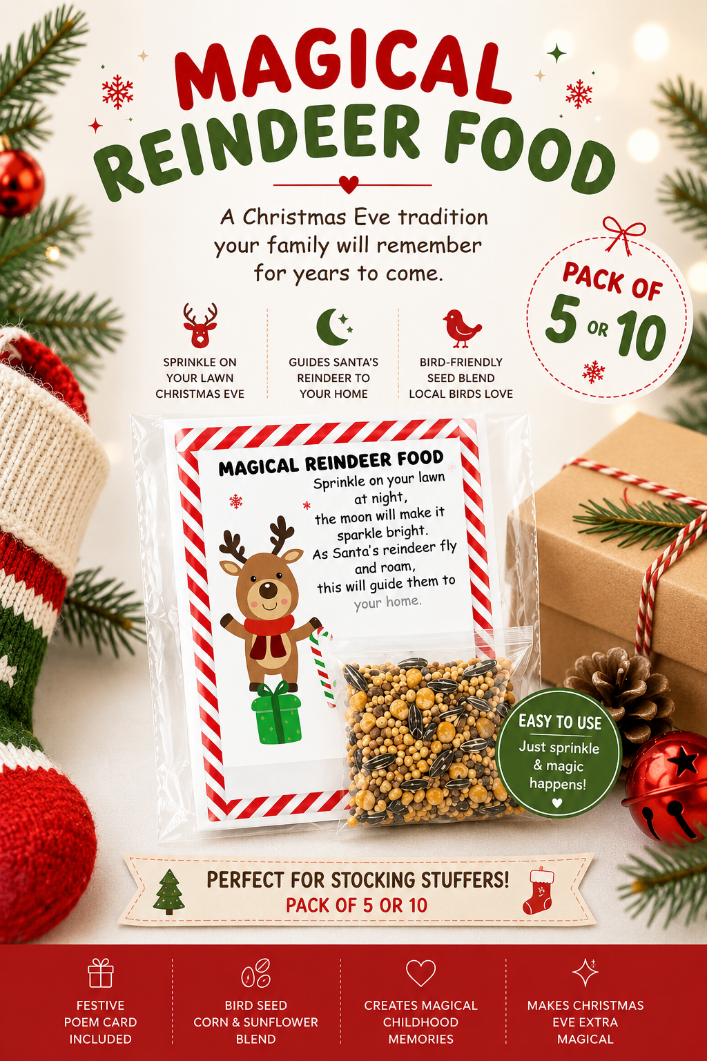 Magical Reindeer Food | Christmas Stocking Stuffer | Pack of 5 or 10