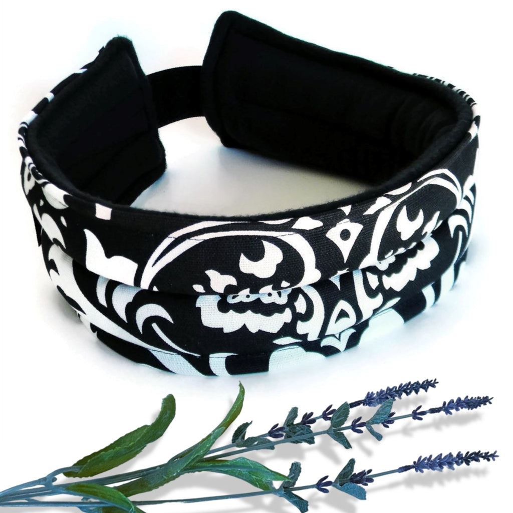 Headband Hot or Cold: Headache, TMJ Wrap with Hook and Loop Closure - Flax Seed and Rice Filling - Flexible Two-Channel Design