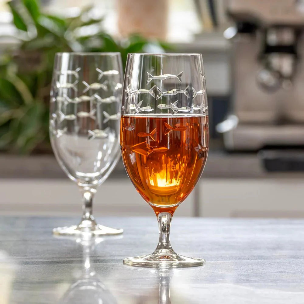 School of Fish Etched Glassware