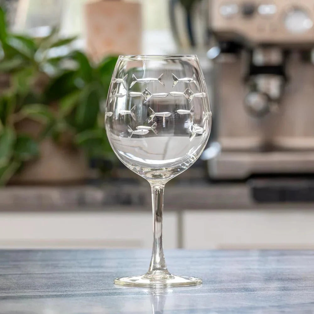 School of Fish Etched Glassware