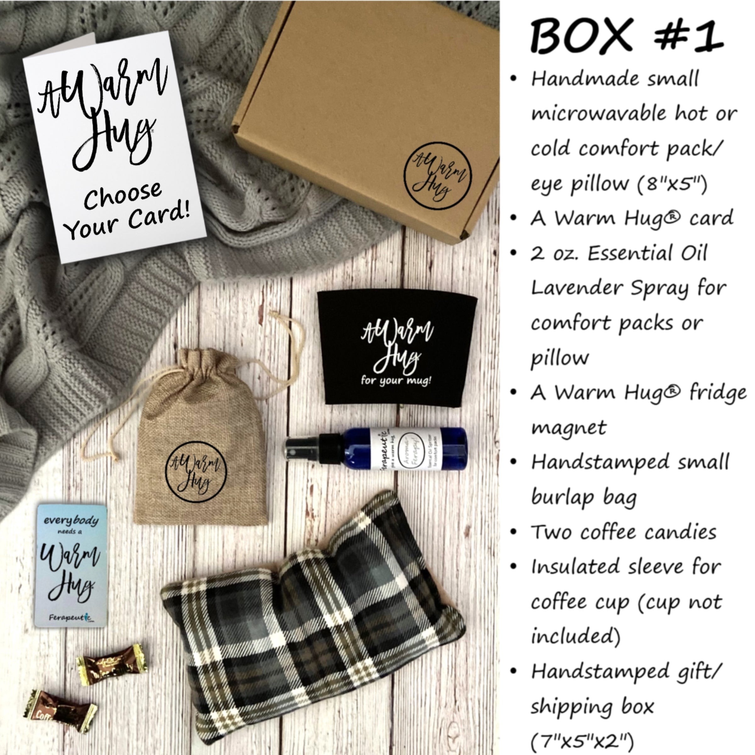 Warm Hug Gift Box for Men Women:  Microwave Heat Packs for Get Well, Birthday, Retirement, Any Time, Tan Plaid