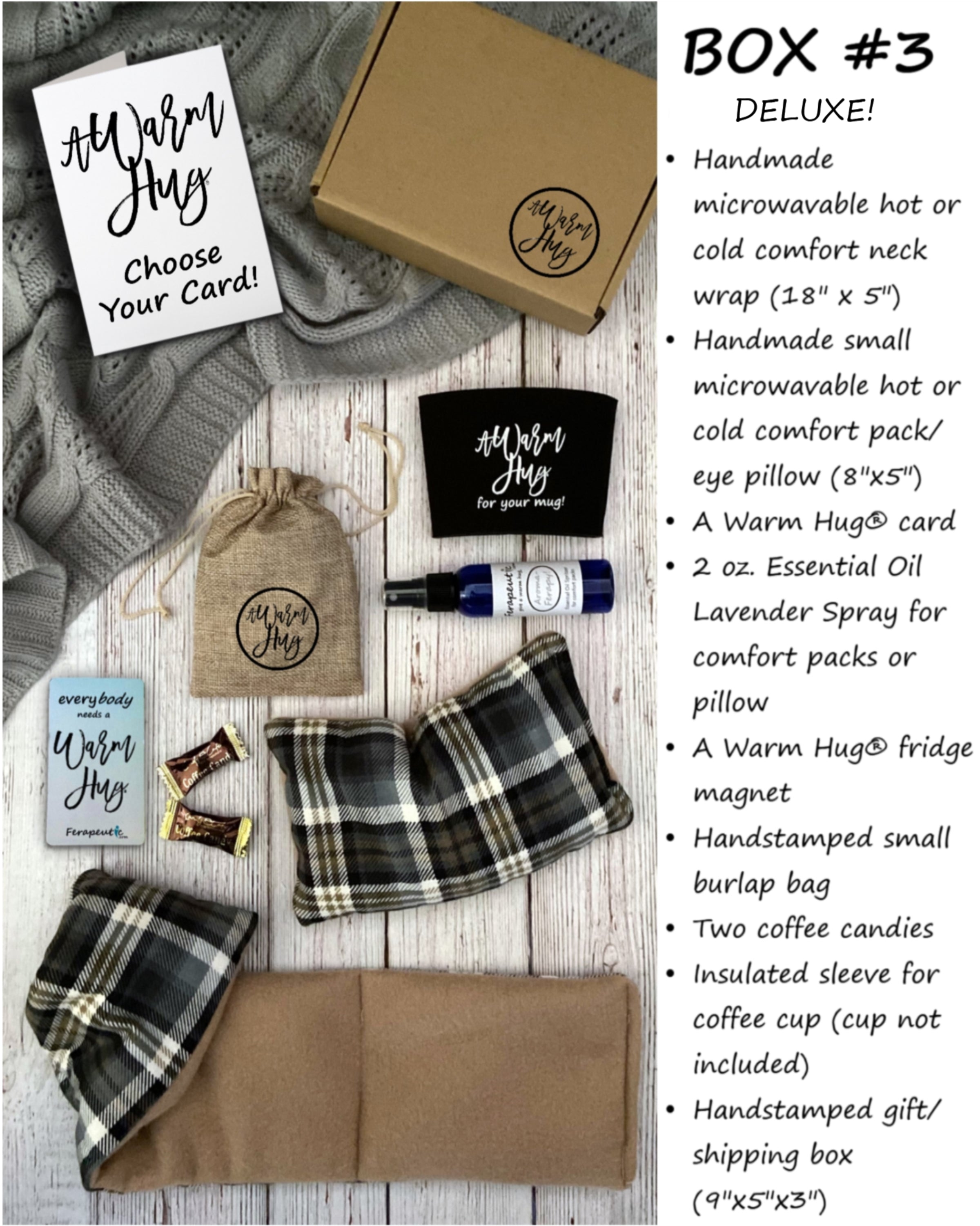 Warm Hug Gift Box for Men Women:  Microwave Heat Packs for Get Well, Birthday, Retirement, Any Time, Tan Plaid