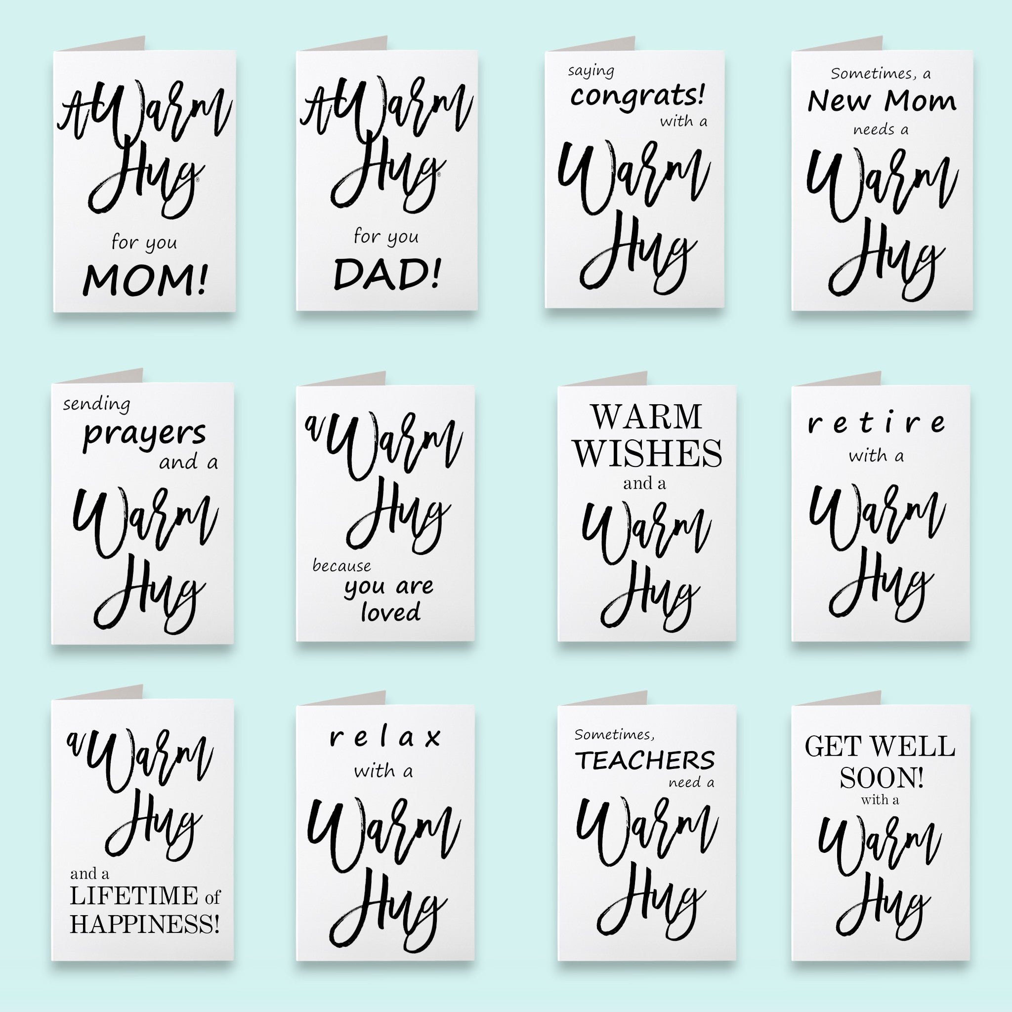 Sending A Warm Hug, Care Package with Heat Up Packs for Any Occasion or Holiday, Black and White Fabric
